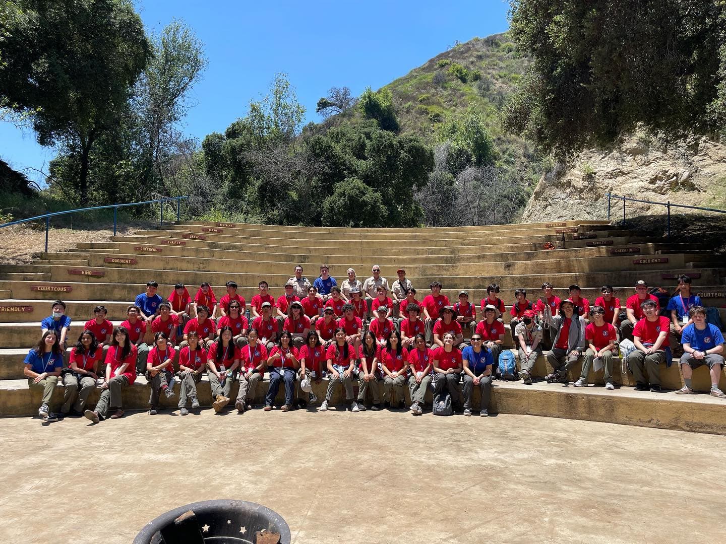 Evening campfire gathering space at Camp Trask